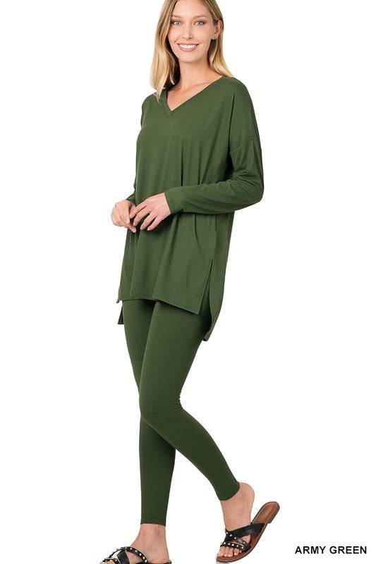 Zenana Brushed DTY Microfiber Loungewear Set-ZENANA-ARMY GREEN-S-[option4]-[option5]-[option6]-[option7]-[option8]-Shop-Boutique-Clothing-for-Women-Online