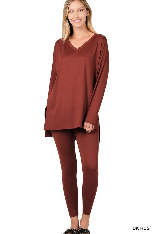Zenana Brushed DTY Microfiber Loungewear Set-ZENANA-DK RUST-S-[option4]-[option5]-[option6]-[option7]-[option8]-Shop-Boutique-Clothing-for-Women-Online