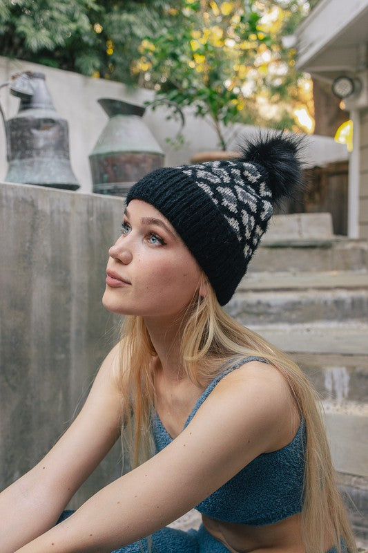 Leopard Knit Beanie-Leto Accessories-Black-Default-[option4]-[option5]-[option6]-[option7]-[option8]-Shop-Boutique-Clothing-for-Women-Online