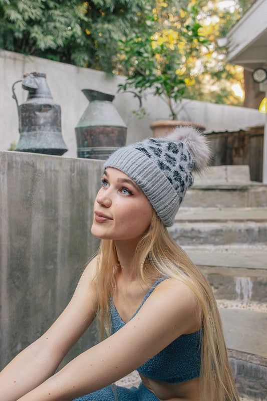 Leopard Knit Beanie-Leto Accessories-Gray-Default-[option4]-[option5]-[option6]-[option7]-[option8]-Shop-Boutique-Clothing-for-Women-Online