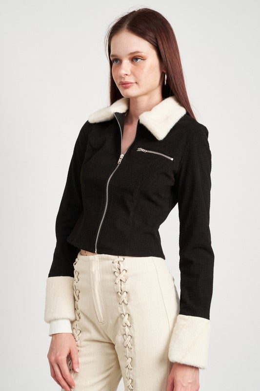 CONTRASTED COLLAR AND CUFF CROP JACKET-Emory Park-[option4]-[option5]-[option6]-[option7]-[option8]-Shop-Boutique-Clothing-for-Women-Online