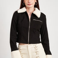 CONTRASTED COLLAR AND CUFF CROP JACKET-Emory Park-BLACK-S-[option4]-[option5]-[option6]-[option7]-[option8]-Shop-Boutique-Clothing-for-Women-Online