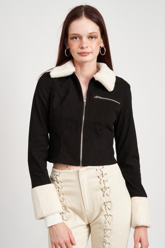CONTRASTED COLLAR AND CUFF CROP JACKET-Emory Park-BLACK-S-[option4]-[option5]-[option6]-[option7]-[option8]-Shop-Boutique-Clothing-for-Women-Online