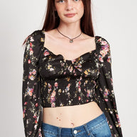 FLORAL CROPPED TOP WITH SMOCKING-Emory Park-[option4]-[option5]-[option6]-[option7]-[option8]-Shop-Boutique-Clothing-for-Women-Online