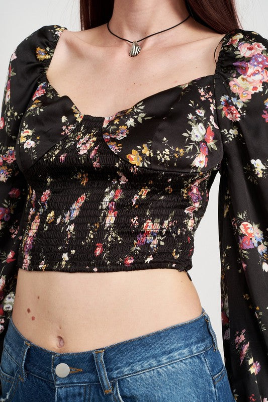 FLORAL CROPPED TOP WITH SMOCKING-Emory Park-[option4]-[option5]-[option6]-[option7]-[option8]-Shop-Boutique-Clothing-for-Women-Online