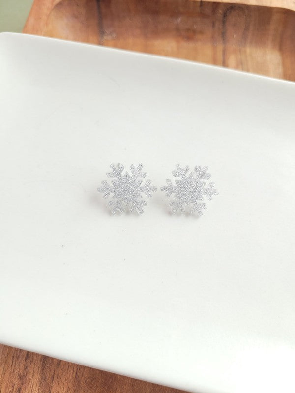 Snowflake Studs-Spiffy & Splendid-White Glitter-OneSize-[option4]-[option5]-[option6]-[option7]-[option8]-Shop-Boutique-Clothing-for-Women-Online