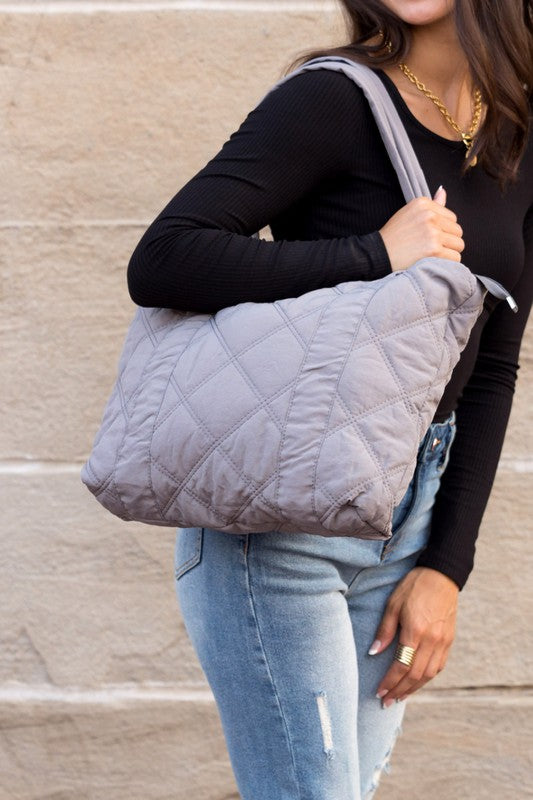 Quilted Tote-Aili's Corner-Gray-OneSize-[option4]-[option5]-[option6]-[option7]-[option8]-Shop-Boutique-Clothing-for-Women-Online