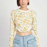 PRINTED SWEATER TOP WITH SIDE DRAWSTRINGS-Emory Park-[option4]-[option5]-[option6]-[option7]-[option8]-Shop-Boutique-Clothing-for-Women-Online