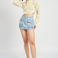 PRINTED SWEATER TOP WITH SIDE DRAWSTRINGS-Emory Park-[option4]-[option5]-[option6]-[option7]-[option8]-Shop-Boutique-Clothing-for-Women-Online