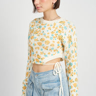 PRINTED SWEATER TOP WITH SIDE DRAWSTRINGS-Emory Park-[option4]-[option5]-[option6]-[option7]-[option8]-Shop-Boutique-Clothing-for-Women-Online