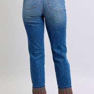 Judy Blue Plaid Print Cuff Boyfriend Fit Jeans-Trendsi-[option4]-[option5]-[option6]-[option7]-[option8]-Shop-Boutique-Clothing-for-Women-Online