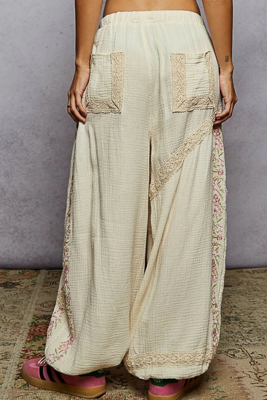 POL Floral Embroidered Drawstring Joggers with Lace Trim-Sweatpants & Joggers-Trendsi-[option4]-[option5]-[option6]-[option7]-[option8]-Shop-Boutique-Clothing-for-Women-Online