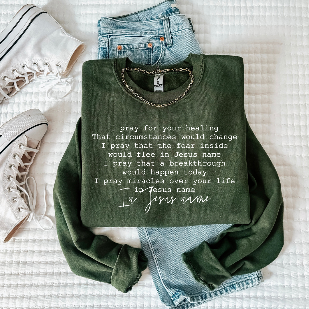 In Jesus Name Tee/Sweatshirt -olive-sweatshirt-Knox and Nell Wholesale-[option4]-[option5]-[option6]-[option7]-[option8]-Shop-Boutique-Clothing-for-Women-Online