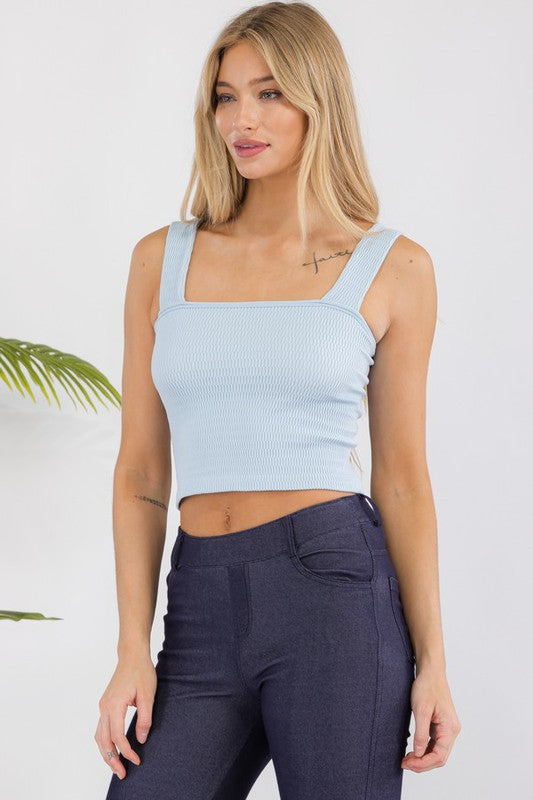 Seamless Textured Crop Tank-Yelete-[option4]-[option5]-[option6]-[option7]-[option8]-Shop-Boutique-Clothing-for-Women-Online
