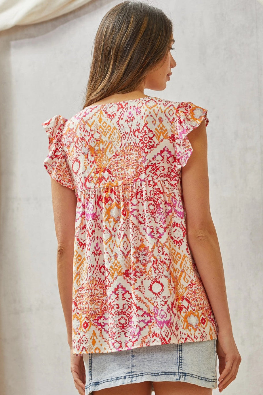 Babydoll Print Top with Floral Embroidery-Tops-Ave Shops-[option4]-[option5]-[option6]-[option7]-[option8]-Shop-Boutique-Clothing-for-Women-Online