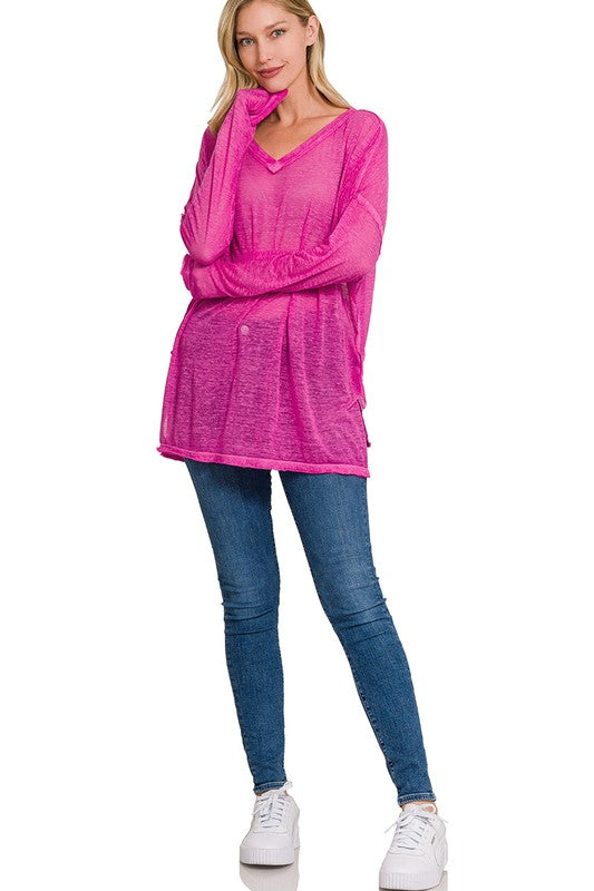 Zenana Melange Burnout Dolman Sleeve V-Neck Top-ZENANA-[option4]-[option5]-[option6]-[option7]-[option8]-Shop-Boutique-Clothing-for-Women-Online