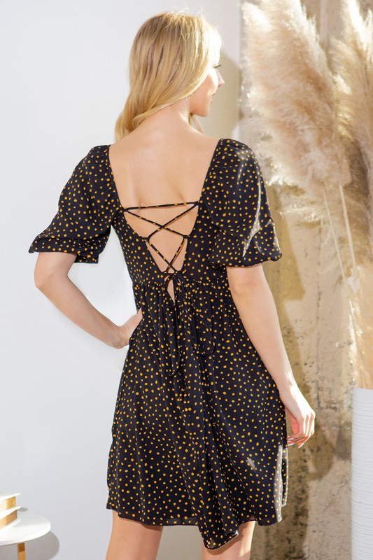 Spagetti Tie Back Puff Sleeve Woven Dress-Orange Farm Clothing-[option4]-[option5]-[option6]-[option7]-[option8]-Shop-Boutique-Clothing-for-Women-Online