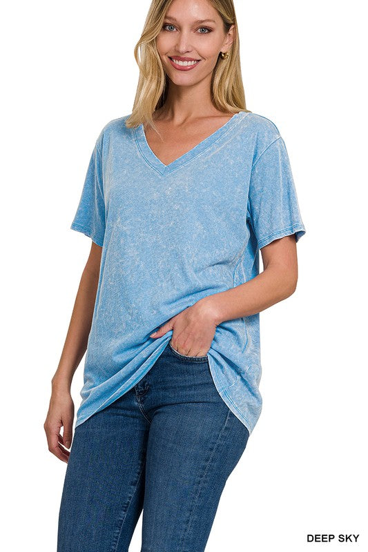 Zenana Washed Short Sleeve V-Neck Top-ZENANA-[option4]-[option5]-[option6]-[option7]-[option8]-Shop-Boutique-Clothing-for-Women-Online