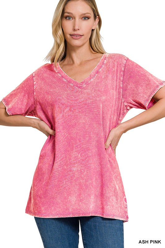Zenana Washed Short Sleeve V-Neck Top-ZENANA-ASH PINK-S-[option4]-[option5]-[option6]-[option7]-[option8]-Shop-Boutique-Clothing-for-Women-Online