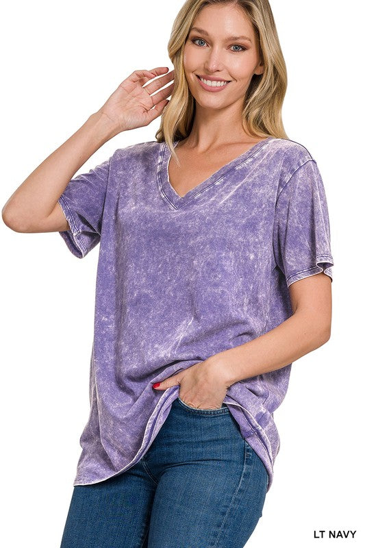 Zenana Washed Short Sleeve V-Neck Top-ZENANA-LT NAVY-S-[option4]-[option5]-[option6]-[option7]-[option8]-Shop-Boutique-Clothing-for-Women-Online