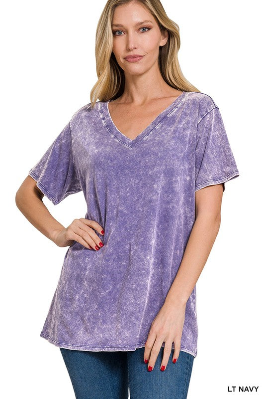 Zenana Washed Short Sleeve V-Neck Top-ZENANA-[option4]-[option5]-[option6]-[option7]-[option8]-Shop-Boutique-Clothing-for-Women-Online