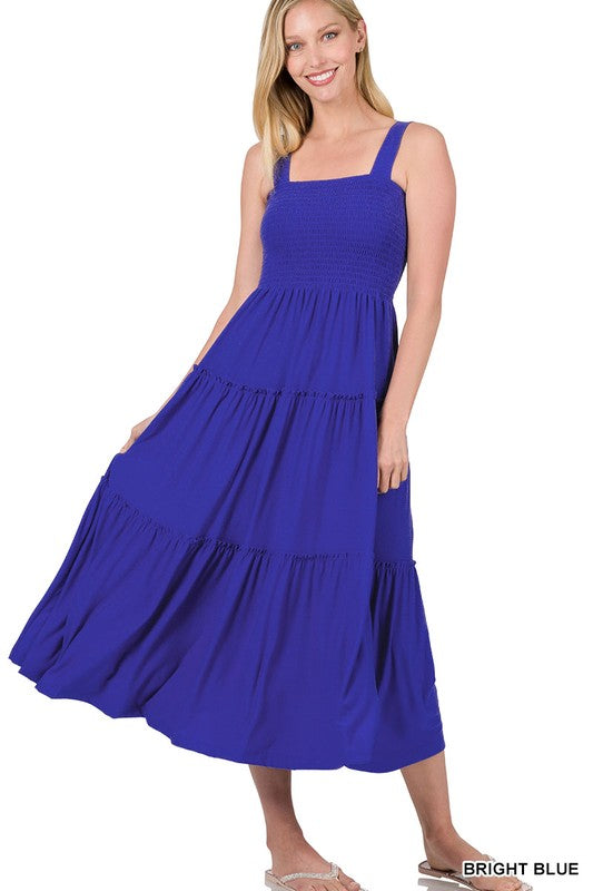 Zenana Smocked Tiered Midi Dress-ZENANA-BRIGHT BLUE-XL-[option4]-[option5]-[option6]-[option7]-[option8]-Shop-Boutique-Clothing-for-Women-Online