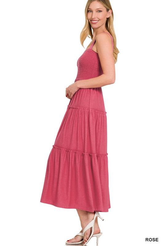 Zenana Smocked Tiered Midi Dress-ZENANA-[option4]-[option5]-[option6]-[option7]-[option8]-Shop-Boutique-Clothing-for-Women-Online