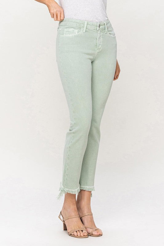 Vervet Mid Rise Crop Straight Jeans in Pale Green-VERVET by Flying Monkey-[option4]-[option5]-[option6]-[option7]-[option8]-Shop-Boutique-Clothing-for-Women-Online