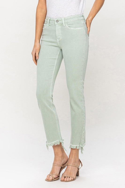 Vervet Mid Rise Crop Straight Jeans in Pale Green-VERVET by Flying Monkey-[option4]-[option5]-[option6]-[option7]-[option8]-Shop-Boutique-Clothing-for-Women-Online