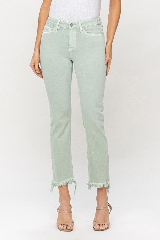 Vervet Mid Rise Crop Straight Jeans in Pale Green-VERVET by Flying Monkey-MINT-24-[option4]-[option5]-[option6]-[option7]-[option8]-Shop-Boutique-Clothing-for-Women-Online