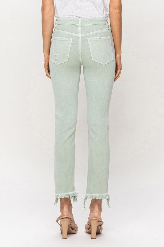 Vervet Mid Rise Crop Straight Jeans in Pale Green-VERVET by Flying Monkey-[option4]-[option5]-[option6]-[option7]-[option8]-Shop-Boutique-Clothing-for-Women-Online