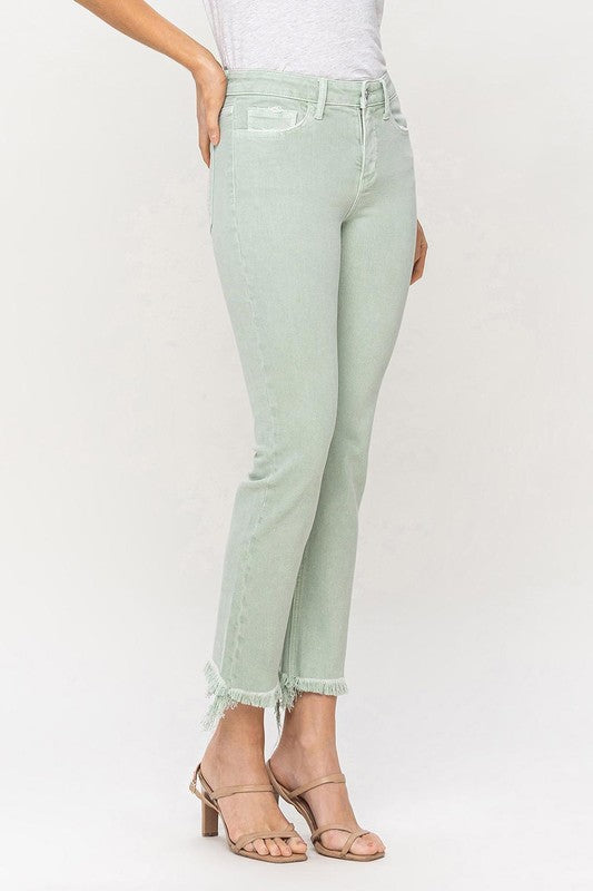 Vervet Mid Rise Crop Straight Jeans in Pale Green-VERVET by Flying Monkey-[option4]-[option5]-[option6]-[option7]-[option8]-Shop-Boutique-Clothing-for-Women-Online