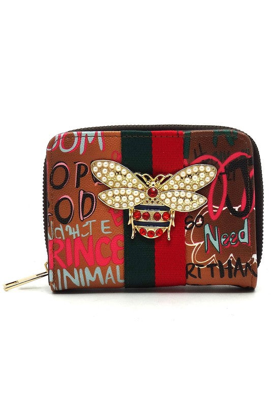 Multi Graffiti Print Queen Bee Stripe Wallet-Fashion World-[option4]-[option5]-[option6]-[option7]-[option8]-Shop-Boutique-Clothing-for-Women-Online