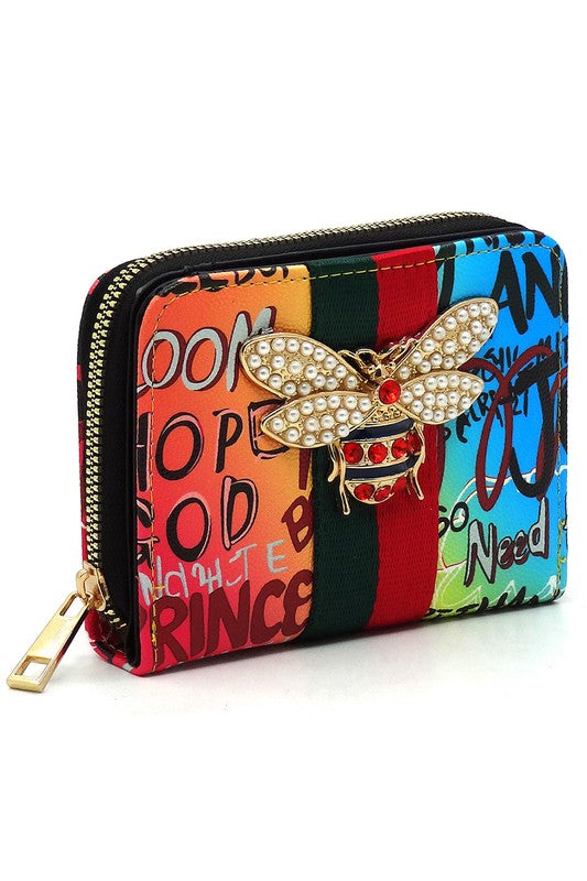 Multi Graffiti Print Queen Bee Stripe Wallet-Fashion World-[option4]-[option5]-[option6]-[option7]-[option8]-Shop-Boutique-Clothing-for-Women-Online