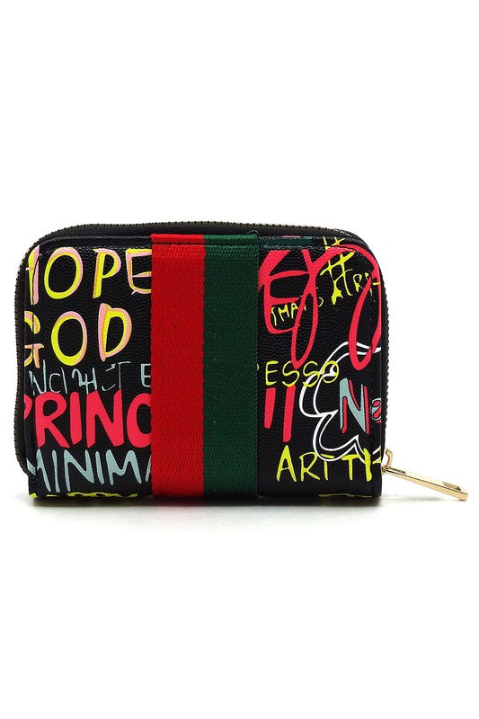 Multi Graffiti Print Queen Bee Stripe Wallet-Fashion World-[option4]-[option5]-[option6]-[option7]-[option8]-Shop-Boutique-Clothing-for-Women-Online