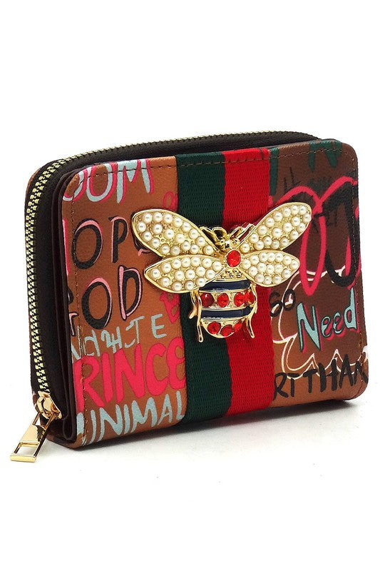 Multi Graffiti Print Queen Bee Stripe Wallet-Fashion World-[option4]-[option5]-[option6]-[option7]-[option8]-Shop-Boutique-Clothing-for-Women-Online