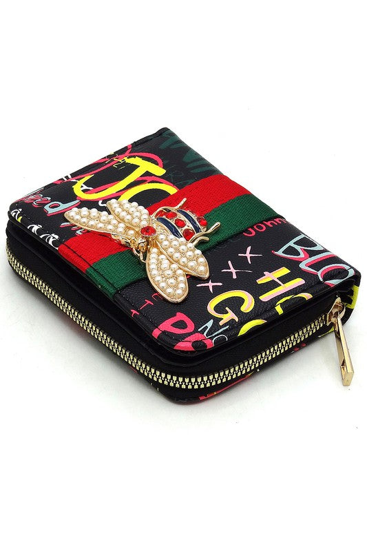 Multi Graffiti Print Queen Bee Stripe Wallet-Fashion World-[option4]-[option5]-[option6]-[option7]-[option8]-Shop-Boutique-Clothing-for-Women-Online