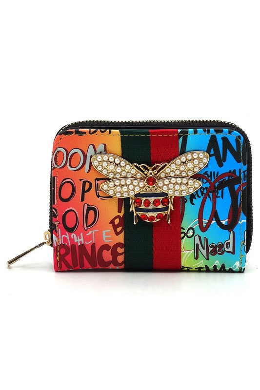 Multi Graffiti Print Queen Bee Stripe Wallet-Fashion World-[option4]-[option5]-[option6]-[option7]-[option8]-Shop-Boutique-Clothing-for-Women-Online