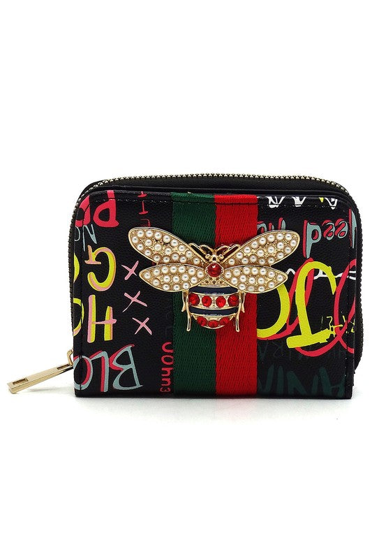 Multi Graffiti Print Queen Bee Stripe Wallet-Fashion World-[option4]-[option5]-[option6]-[option7]-[option8]-Shop-Boutique-Clothing-for-Women-Online