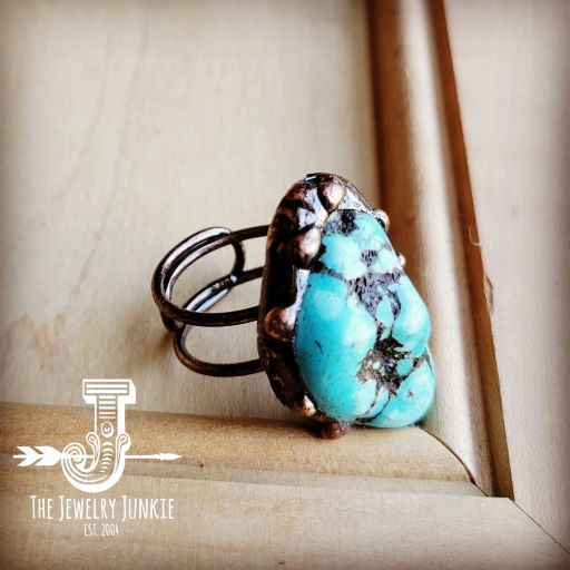 Blue Turquoise Ring set in Antique Copper-The Jewelry Junkie-blue-1-[option4]-[option5]-[option6]-[option7]-[option8]-Shop-Boutique-Clothing-for-Women-Online
