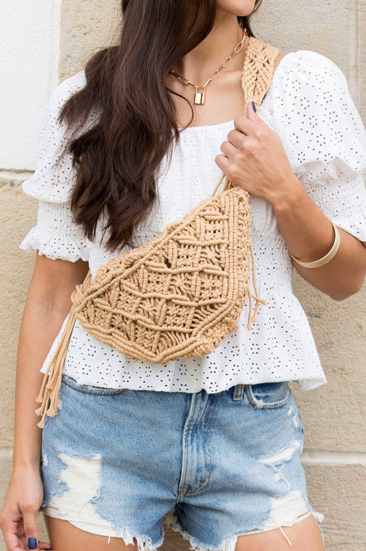 Macrame Sling Bag-Aili's Corner-Khaki-OneSize-[option4]-[option5]-[option6]-[option7]-[option8]-Shop-Boutique-Clothing-for-Women-Online