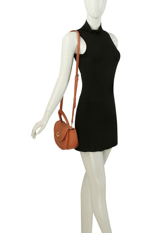 Fashion Twist Lock Flap Saddle Satchel-Fashion World-[option4]-[option5]-[option6]-[option7]-[option8]-Shop-Boutique-Clothing-for-Women-Online