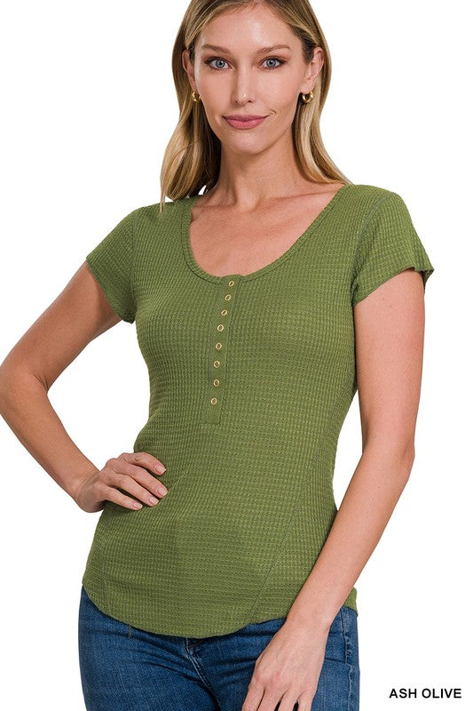 Zenana Baby Waffle Snap Button Cap Sleeve Top-ZENANA-[option4]-[option5]-[option6]-[option7]-[option8]-Shop-Boutique-Clothing-for-Women-Online