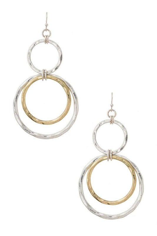 Mix Tone Ring Drop Earrings-LA Jewelry Plaza-WORN SILVER/WORN GOLD-O/S-[option4]-[option5]-[option6]-[option7]-[option8]-Shop-Boutique-Clothing-for-Women-Online