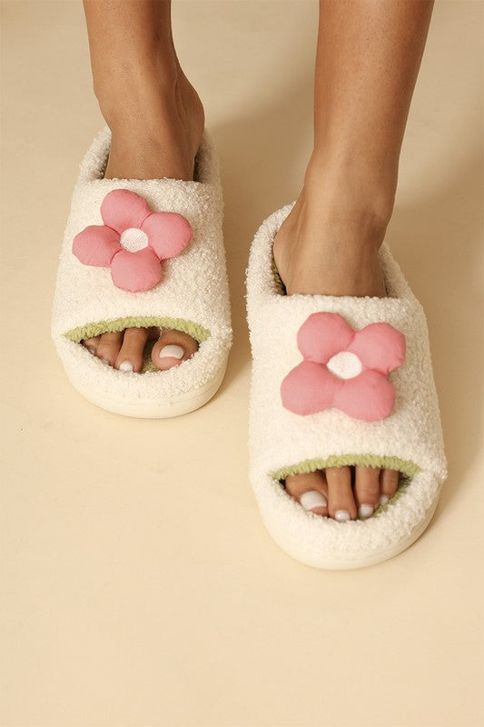 Sherpa slippers with contrast 3D flower detail-Miss Sparkling-[option4]-[option5]-[option6]-[option7]-[option8]-Shop-Boutique-Clothing-for-Women-Online