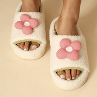 Sherpa slippers with contrast 3D flower detail-Miss Sparkling-[option4]-[option5]-[option6]-[option7]-[option8]-Shop-Boutique-Clothing-for-Women-Online