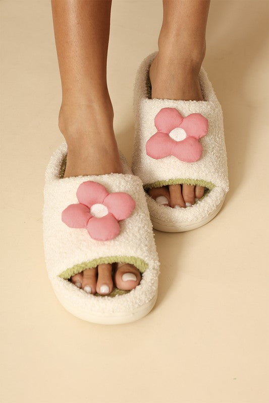 Sherpa slippers with contrast 3D flower detail-Miss Sparkling-[option4]-[option5]-[option6]-[option7]-[option8]-Shop-Boutique-Clothing-for-Women-Online