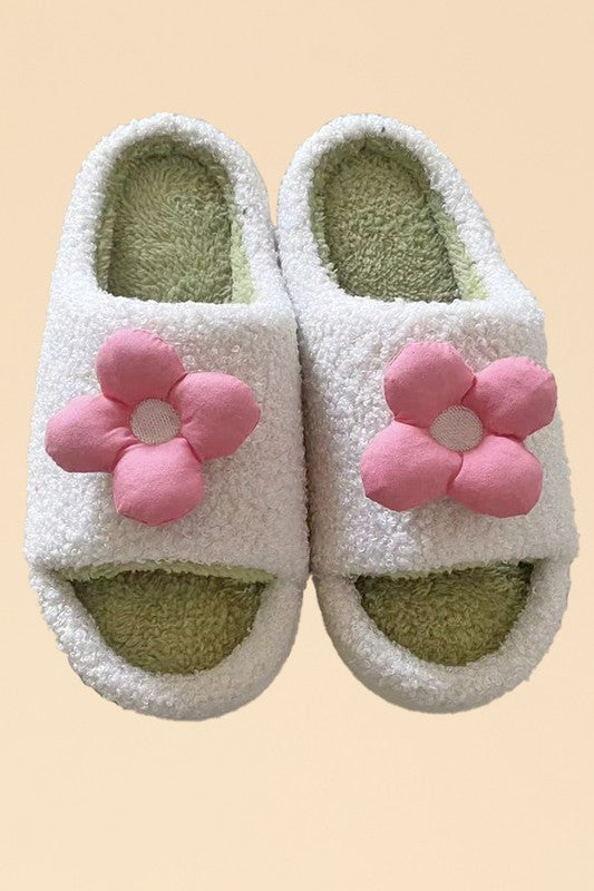 Sherpa slippers with contrast 3D flower detail-Miss Sparkling-[option4]-[option5]-[option6]-[option7]-[option8]-Shop-Boutique-Clothing-for-Women-Online