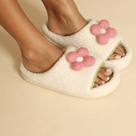 Sherpa slippers with contrast 3D flower detail-Miss Sparkling-[option4]-[option5]-[option6]-[option7]-[option8]-Shop-Boutique-Clothing-for-Women-Online