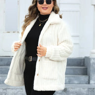 Plus Size Fuzzy Collared Neck Long Sleeve Jacket-Jacket-Trendsi-[option4]-[option5]-[option6]-[option7]-[option8]-Shop-Boutique-Clothing-for-Women-Online